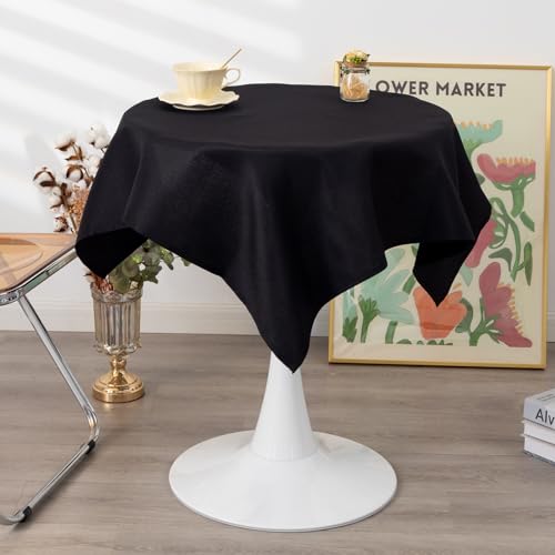 36x36 Inch Solid Black Tablecloth - Wrinkle Resistant Polyester Cover for Parties & Weddings