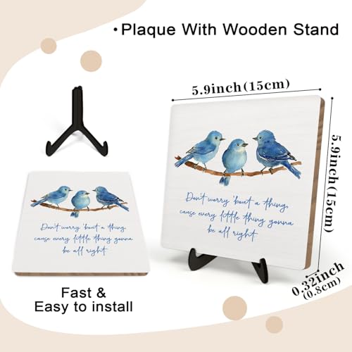 Inspirational Wooden Plaque - Every Little Thing Is Gonna Be Alright, 5.9"x5.9" Positive Desk Decor for Home Office