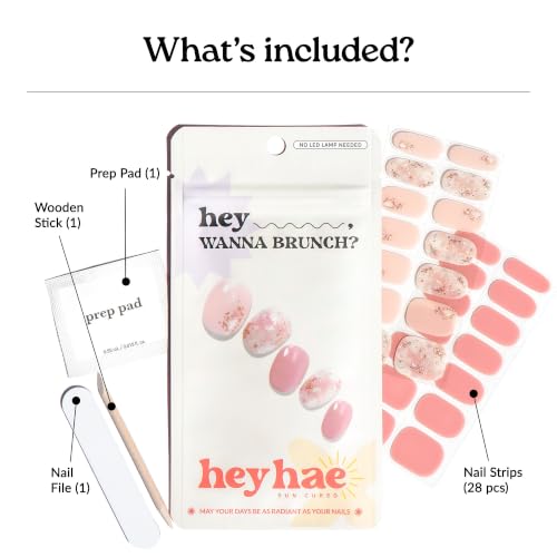 Heyhae Semi-Cured Gel Nail Strips - Pink Glitter Iridescent Manicure Set