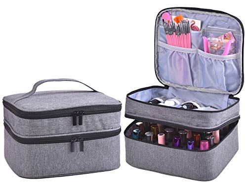 ZFZGFRCS Grey Nail Polish Organizer Bag Holds 30 Bottles Double Layer Travel Case