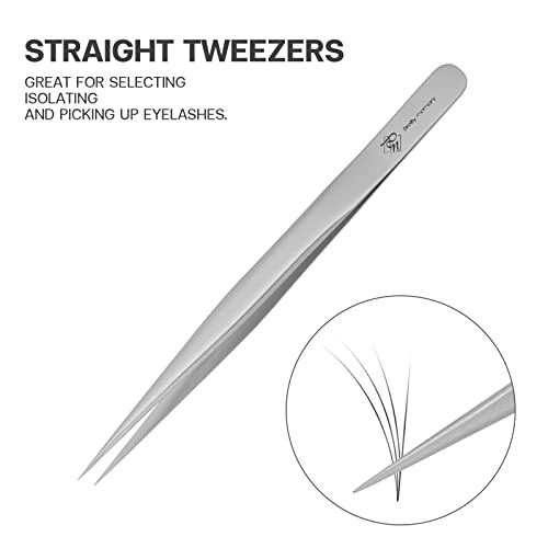 Professional Stainless Steel Eyelash Extension Tweezers – Precision Straight Tip for Lash Isolation & Volume