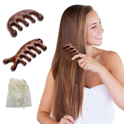Classic Wooden Scalp Massage Comb Set with Sandalwood - 2 Pack for Head & Face Relaxation