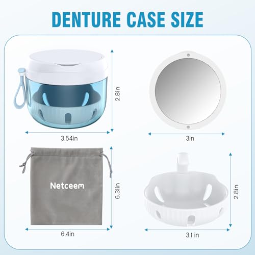 Netceem Denture Bath Box, Leak-Proof Portable Retainer Case - White