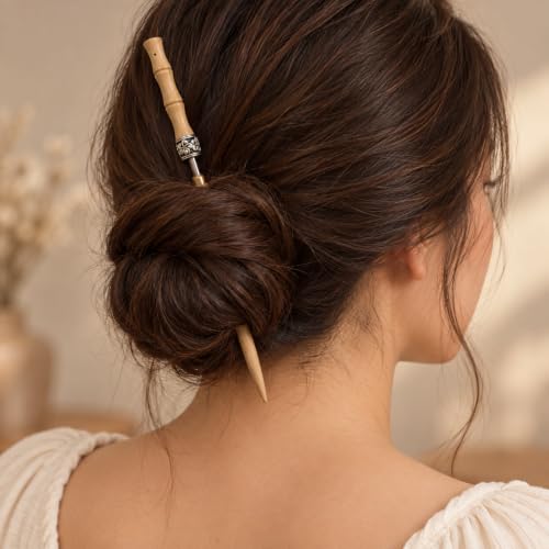 MYAROMA FINDINGS Wooden Sword Hair Pin 4.9 Inch Steel Bun Holder for Women, Gothic Renaissance Festival Accessory (Original)