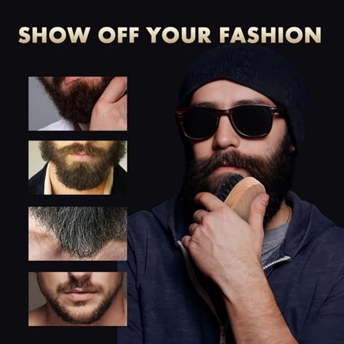 Men's Boar Bristle Beard Brush Set with Wooden Comb & Scissors - Travel Grooming Kit
