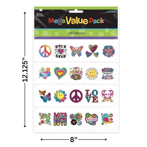 Amscan Tween Temporary Tattoos Mega Pack - 120 Vibrant Assorted Designs