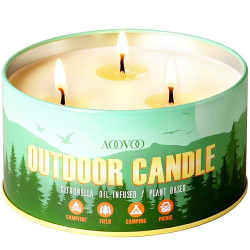 AOOVOO Citronella Candle - 3 Wick 12oz Soy Wax for Outdoor Use