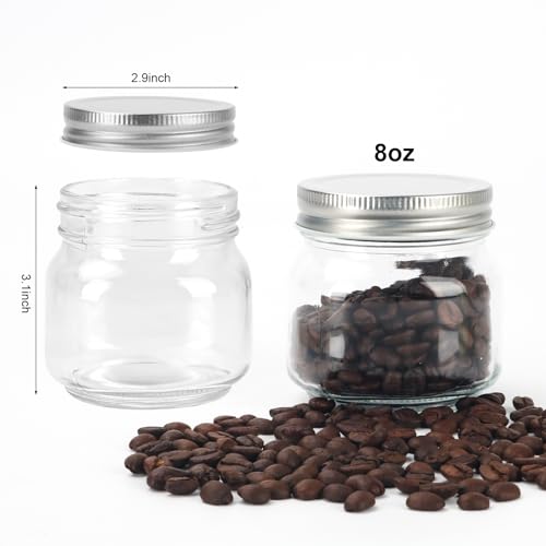 HOXHA 8oz Clear Glass Mason Jars with Lids - 6 Pack for Food Storage