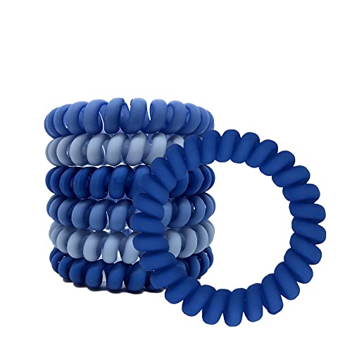 6 Pcs Matte Blue Spiral Hair Ties - Traceless Ponytail Holders for All Hair Types