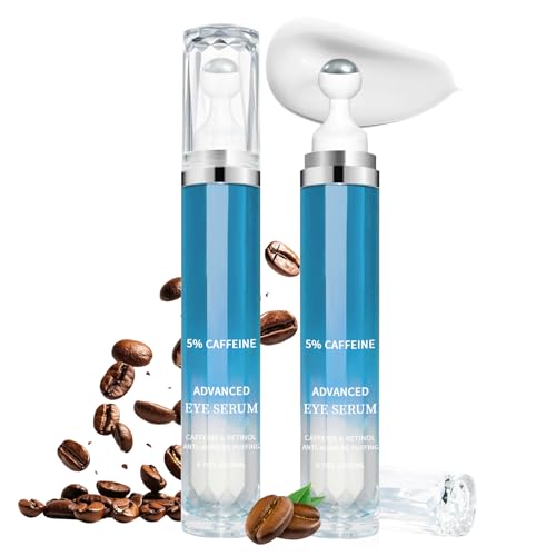 2PCS Caffeine Eye Cream & Serum Set for Anti-Aging, Puffiness & Dark Circles with Cooling Roller