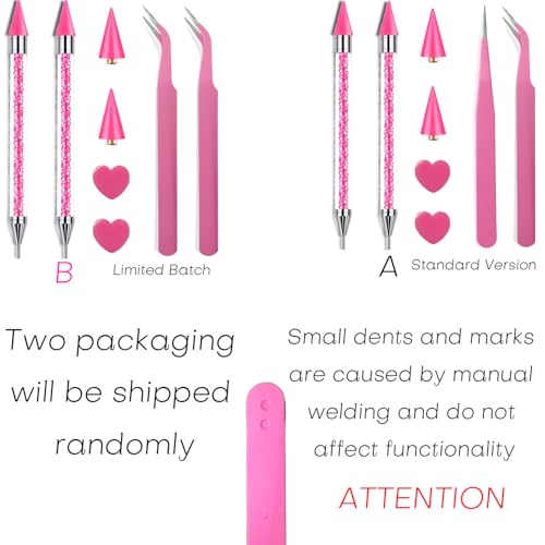 Pink Rhinestone Picker Tool Set - 2 Dual-Head Wax Pens & Tweezers