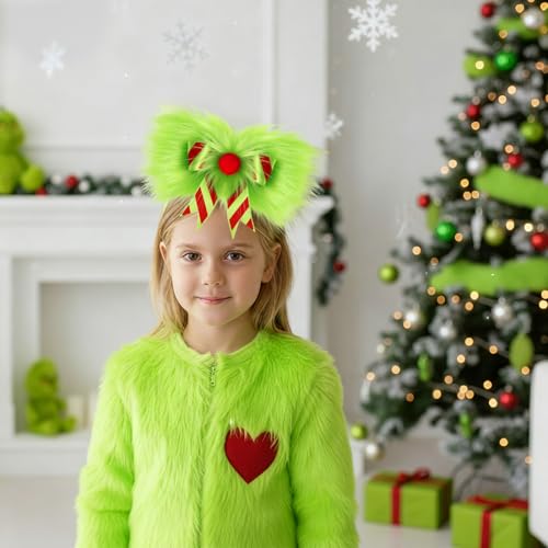 NFAMRZCAR 2-Pack Green Furry Christmas Hair Bow Clips for Women Girls