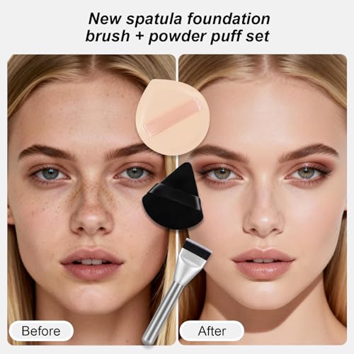 Flat Foundation Brush & Powder Puff Set for Flawless Makeup