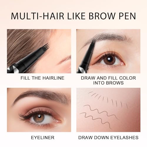 LAVONE 2-in-1 Waterproof Eyebrow Pen Black with Microblading Tips, Long-Lasting
