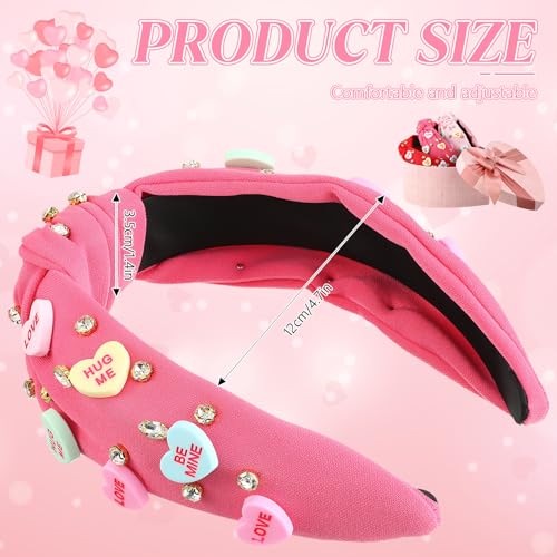 Daifunli 3-Pack Valentine's Day Heart Headbands for Women, Pink, Red & Rose Red