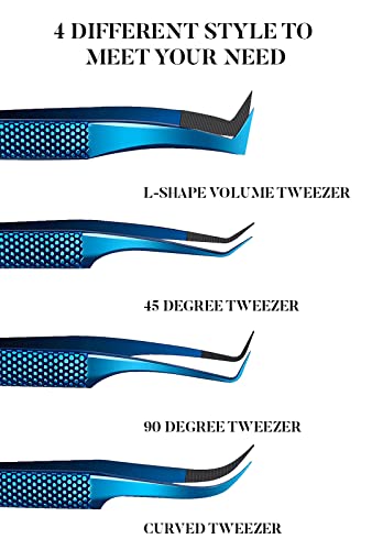GMI Lash Tweezers Set - 4 Stainless Steel Blue Plasma Eyelash Tools