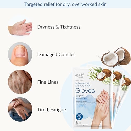 Epielle Intensive Repairing Hand Mask Gloves with Coconut Oil & Milk Extract - Deep Moisturizing, Rejuvenating, Self Care Gift for Women
