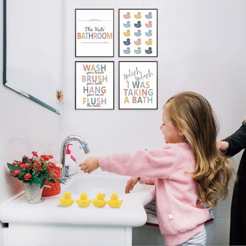 Rubber Duck Kids Bathroom Wall Art Set - 4 Prints (8x10 Unframed)