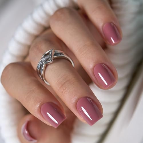 CurvLife Short Square Press On Nails - Mauve Whisper Purple Soft Gel
