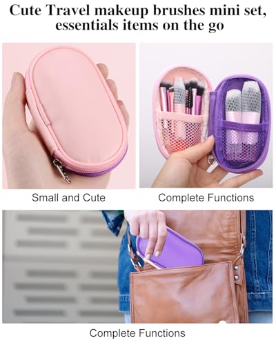Colorful Mini Travel Makeup Brush Set - 14 Pcs Portable Cosmetic Kit for Women & Kids