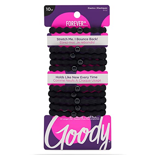Goody Ouchless Forever Hair Elastics Pack of 10 - Black, Damage-Free, 3X Stronger, All Hair Types
