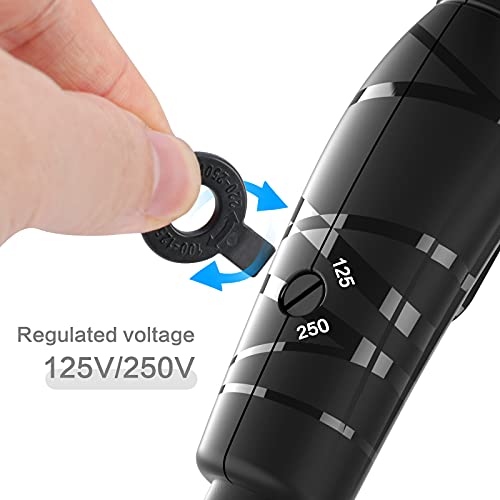 DAN Technology Mini Portable Hair Dryer - Lightweight Blow Dryer with Concentrator & Diffuser, Black