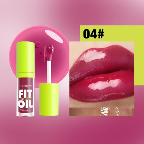 QBPPSSRY 04 Lip Oil with Large Brush Head 8 Colors Hydrating Glossy Lip Glow 0.16 fl oz