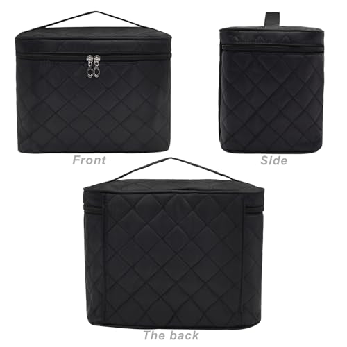 Large Waterproof Makeup Bag with Handle for Travel and Cosmetics - Black