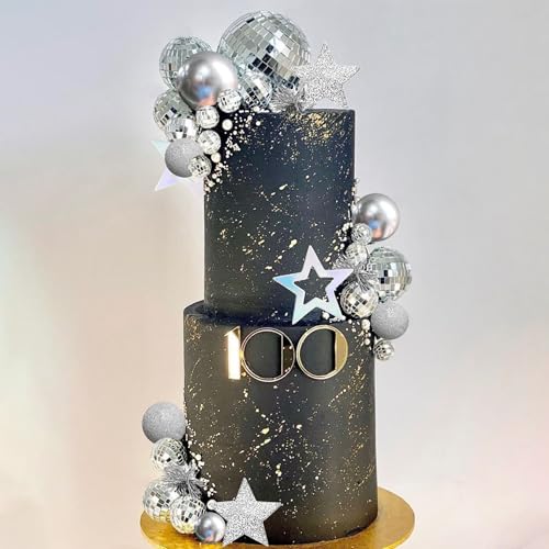 Disco Ball Cake Topper Set with Stars for 70s Theme Parties