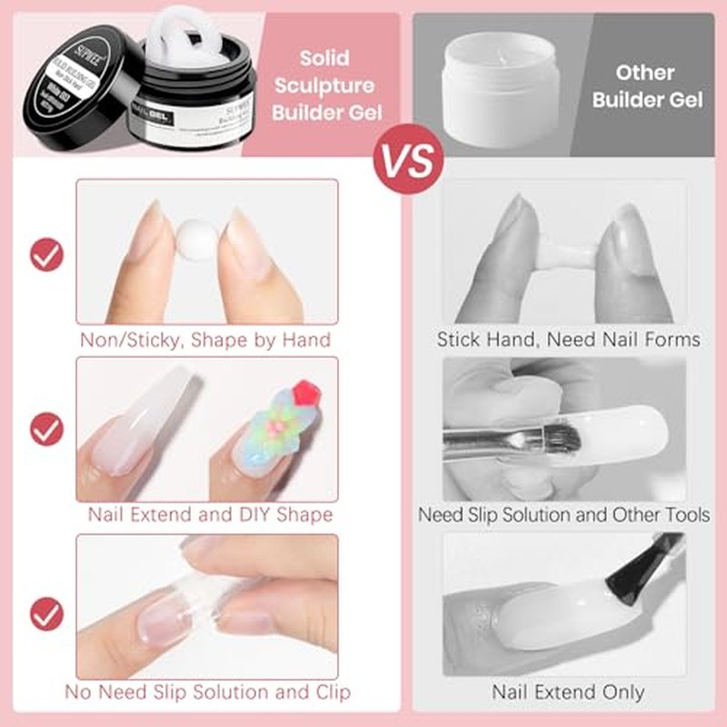 3D Nail Art Gel Clear and White Solid Builder Gel for Nails Non-Stick Hand Sculpture Hard Gels with Dual Form for Carving Patterns Decoration Nail Art Home Manicure DIY