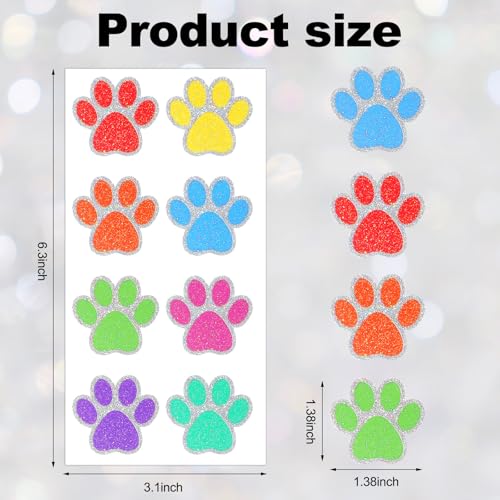 Colorful Glitter Paw Print Temporary Tattoos 25 Sheets 200 Stickers for Parties & Face Body
