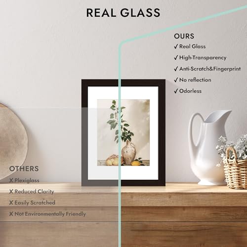 8x10 Oak Wood Picture Frame with Glass - Black Wall/Tabletop Display