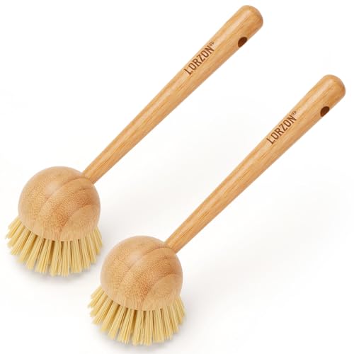Lorzon Bamboo Dish Brush Set - Non-Scratch Kitchen Cleaning Brushes