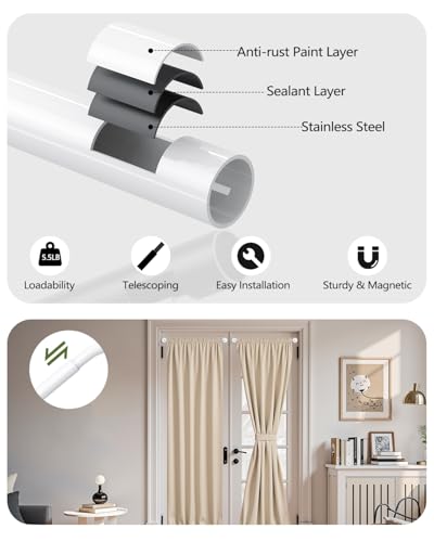 Adjustable Magnetic Curtain Rod for Metal Doors - 18 to 30 Inch
