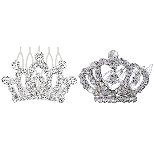 2 Pack Rhinestone Tiara Hair Combs for Teens & Toddlers