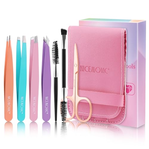 NICEMOVIC 7-Piece Tweezers Set for Women - Precision Beauty Tools