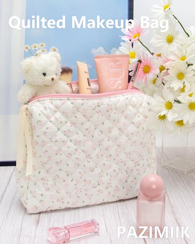 Quilted Makeup Pouch for Women - Travel Cosmetic Organizer