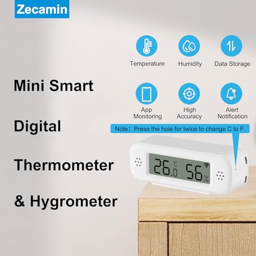 Zecamin Smart WiFi Thermometer Hygrometer with App Alerts