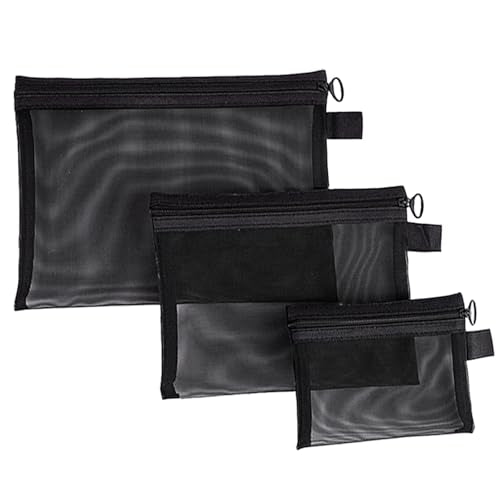 3-Piece Mesh Zipper Pouch Makeup Bag Set - Portable Organizers