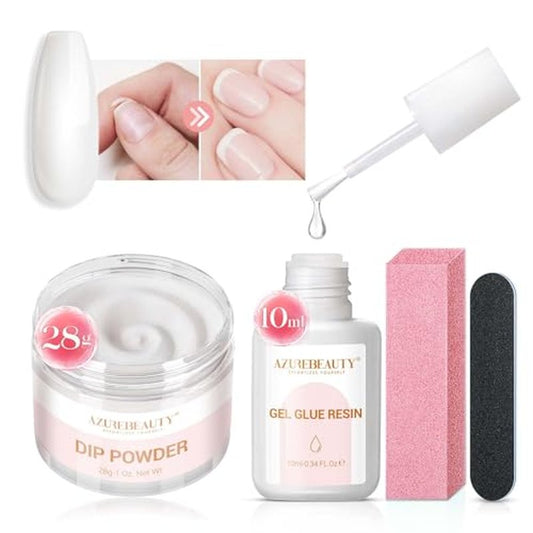 AzureBeauty Nail Repair Kit Transparent Crystal for Broken Cracked Split Weak Nails, Ideal Solution Emergency Easy Quick Fix Dip Powder 28 g 1 Oz Quick-Drying Repair Glue 10 ml Nail File Nail Buffer