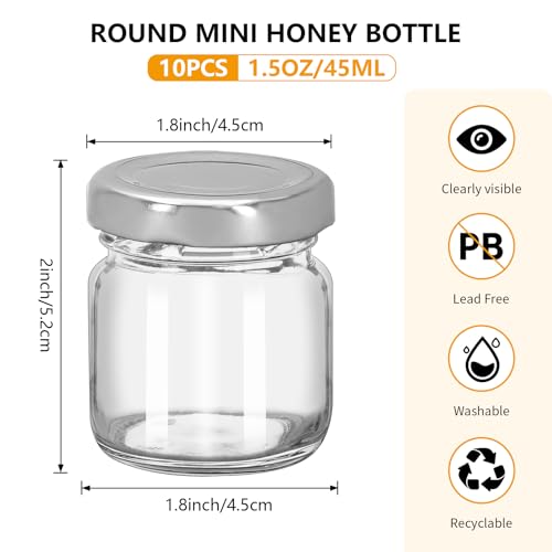 10-Pack 1.5 oz Clear Glass Honey Jars with Airtight Lids