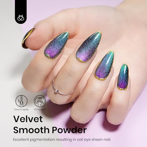 Beetles Blue Cat Eye Holo Nail Powder Set with UV Gel Top Coat