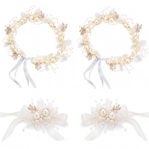 Bridal Pearl & Rhinestone Headband and Wrist Corsage Set - 2-Piece
