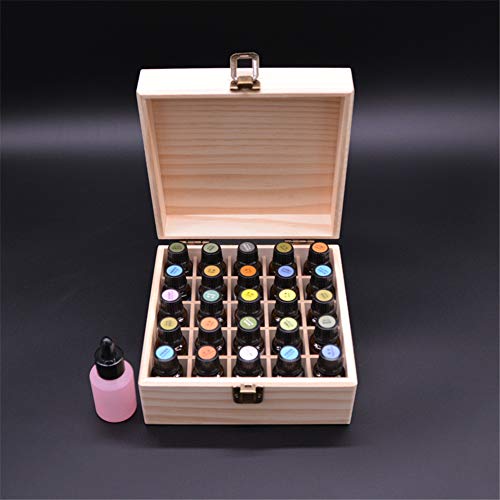 Pure Vie 25-Slot Wooden Essential Oil Storage Box with Container Cap Labels - Elegant Travel Organizer