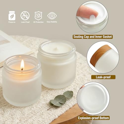 12 Pack Frosted Glass Cosmetic Jars with Wood Grain Lids - 1oz, 2oz, 4oz