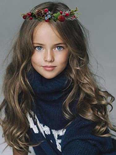 Handmade Christmas Flower Crown Wreath for Women - Berry Garland Headpiece