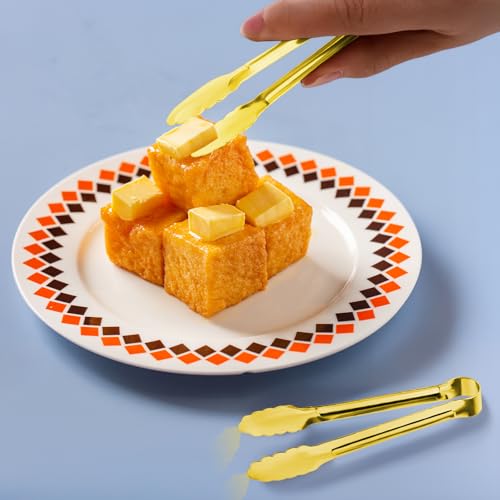 7-Inch Gold Stainless Steel Serving Tongs - Set of 8