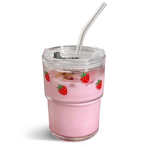 Olvini 13oz Reusable Glass Tumbler with Straw & Lid - Iced Coffee Cup
