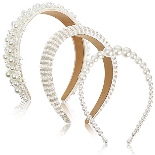 Hoteam 3 Pcs Pearl Headbands for Women - Bridal Hair Accessories