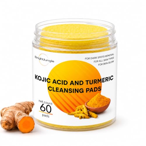 BRIGHTJUNGLE Kojic Acid & Turmeric Cleansing Pads 60 Count for Face & Body